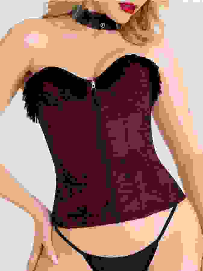 Lovehoney Lace Silhouette Corset, Wine, hi-res